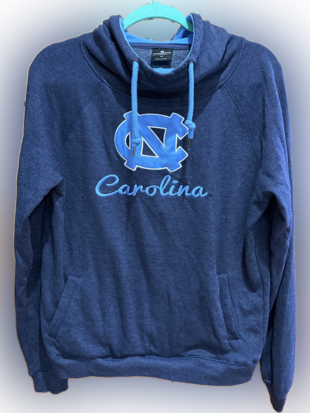 UNC Tarheels Navy and Light Blue Carolina Cowl Neck Pullover L
